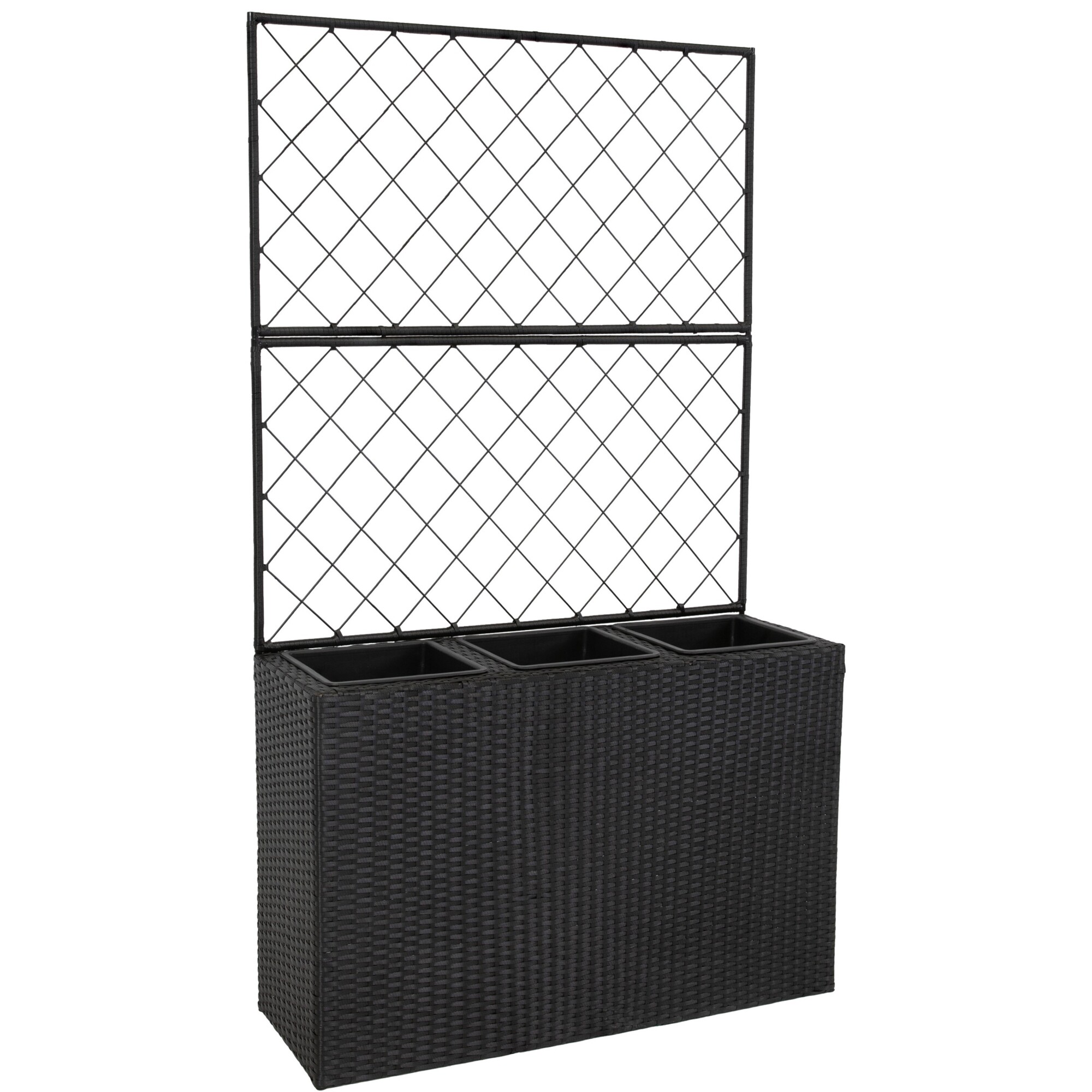Sunnydaze Decor 3-Section Wicker Planter Box with Trellis — Black, Polypropylene, Indoor/Outdoor, Model# NHU-8711